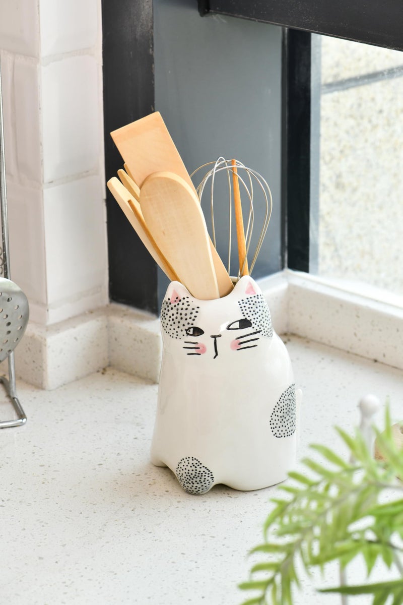 Bico Cartoon Cat Utensil Holder, Handpainted Stoneware, Dishwasher Safe - Image 5
